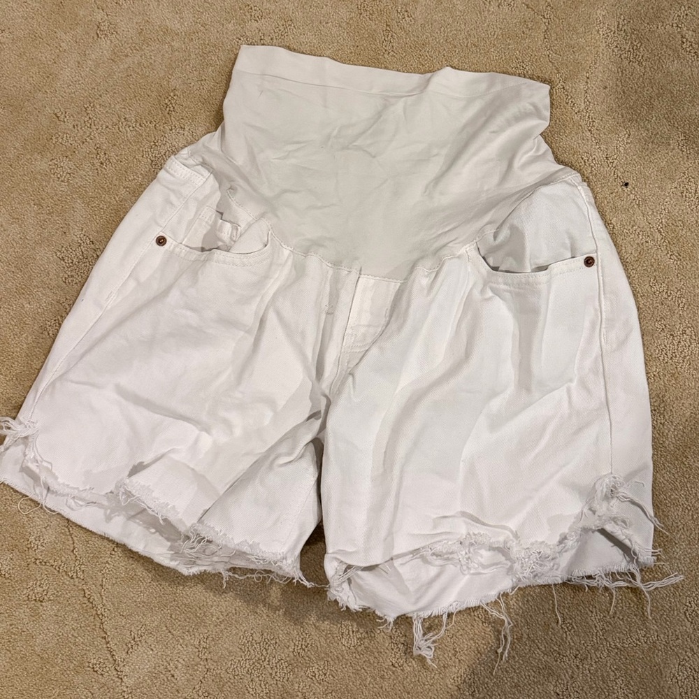 Old Navy White Distressed Maternity Jean Shorts